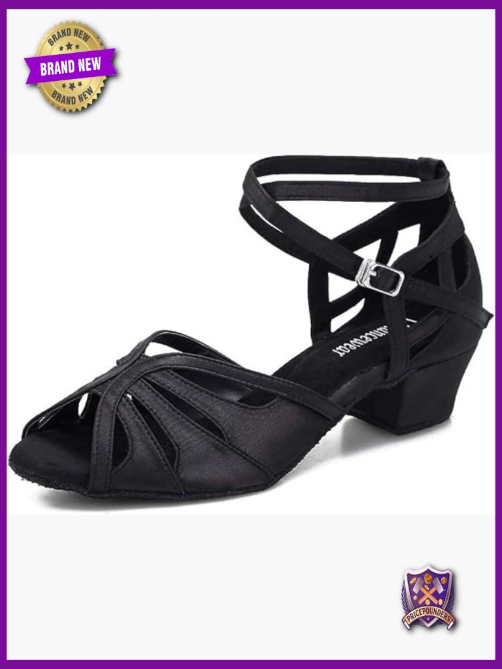 Low Heel Salsa Latin Dance Shoes with Rhinestones, 1.5 inch Cuban Heel
